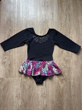 Jacques Moret Girls Black Leotard with Multicolor Skirt Size Medium 8/10